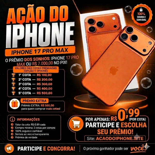 📱 iPhone 17 Pro Max 💰 + cotas premiadas 🔥